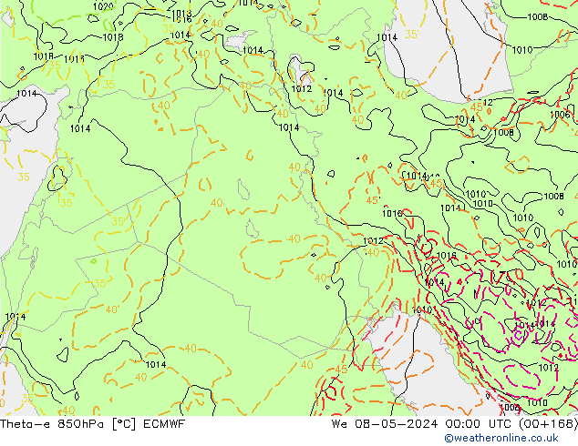 Theta-e 850hPa ECMWF Qua 08.05.2024 00 UTC