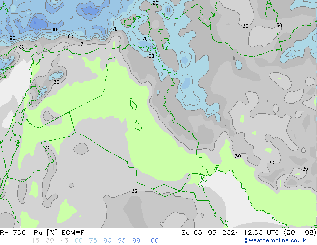 Humedad rel. 700hPa ECMWF dom 05.05.2024 12 UTC