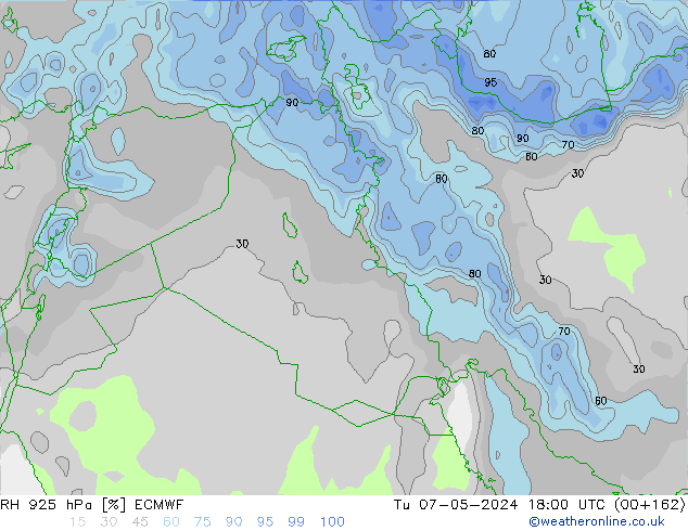 Humidité rel. 925 hPa ECMWF mar 07.05.2024 18 UTC