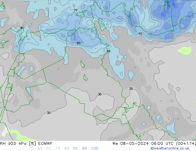 RH 925 hPa ECMWF Qua 08.05.2024 06 UTC