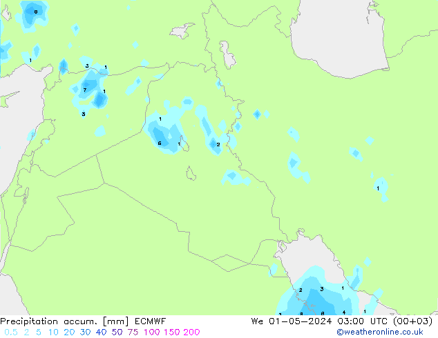 Precipitation accum. ECMWF We 01.05.2024 03 UTC