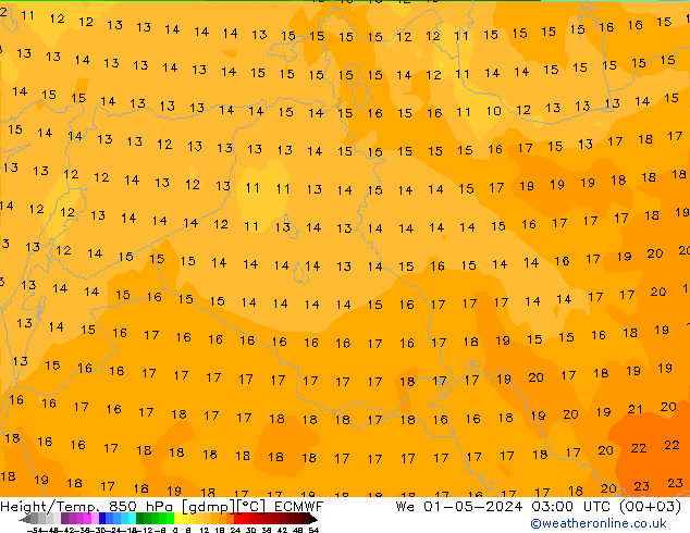 Hoogte/Temp. 850 hPa ECMWF wo 01.05.2024 03 UTC