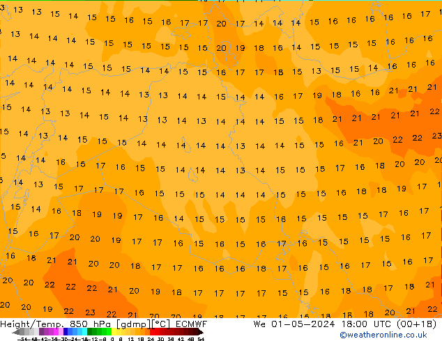 Yükseklik/Sıc. 850 hPa ECMWF Çar 01.05.2024 18 UTC