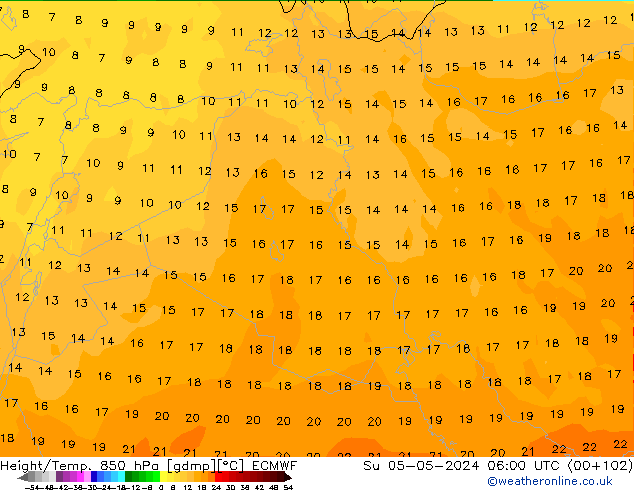 Z500/Yağmur (+YB)/Z850 ECMWF Paz 05.05.2024 06 UTC