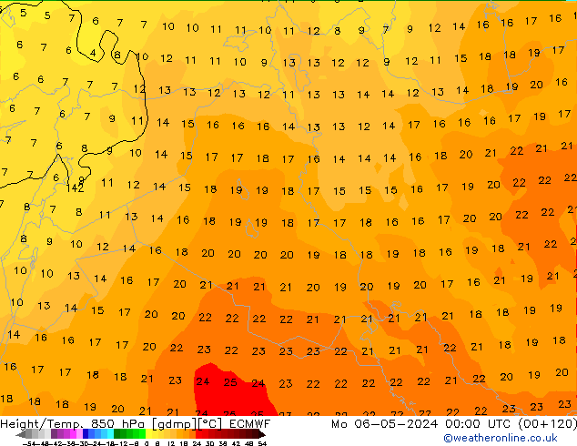 Height/Temp. 850 hPa ECMWF Mo 06.05.2024 00 UTC