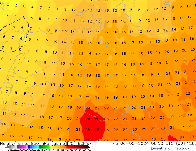 Height/Temp. 850 hPa ECMWF lun 06.05.2024 06 UTC