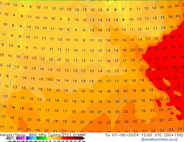 Height/Temp. 850 hPa ECMWF  07.05.2024 12 UTC