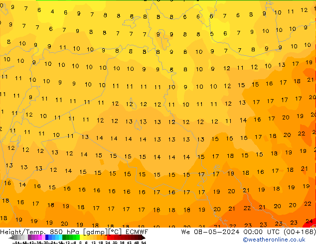 Geop./Temp. 850 hPa ECMWF mié 08.05.2024 00 UTC