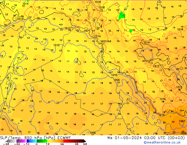 SLP/Temp. 850 hPa ECMWF wo 01.05.2024 03 UTC