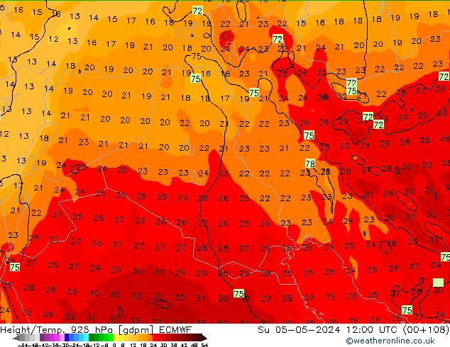 Height/Temp. 925 hPa ECMWF Su 05.05.2024 12 UTC