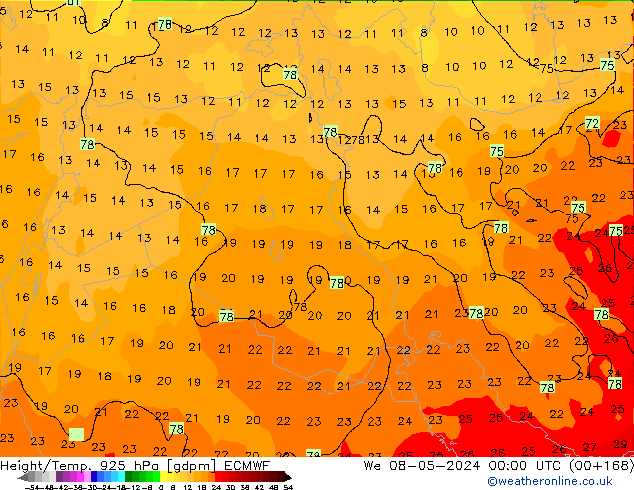 Height/Temp. 925 hPa ECMWF St 08.05.2024 00 UTC