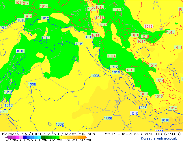 Dikte700-1000 hPa ECMWF wo 01.05.2024 03 UTC