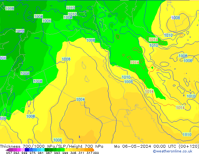 Espesor 700-1000 hPa ECMWF lun 06.05.2024 00 UTC