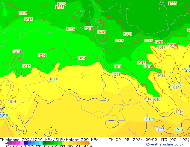 Schichtdicke 700-1000 hPa ECMWF Do 09.05.2024 00 UTC