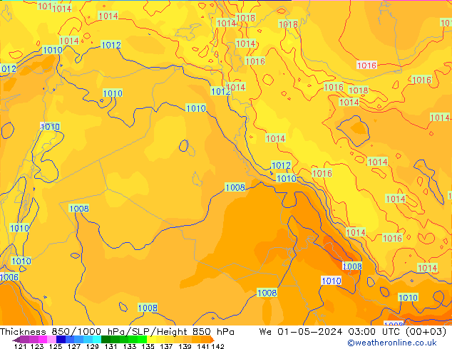 Thck 850-1000 hPa ECMWF We 01.05.2024 03 UTC