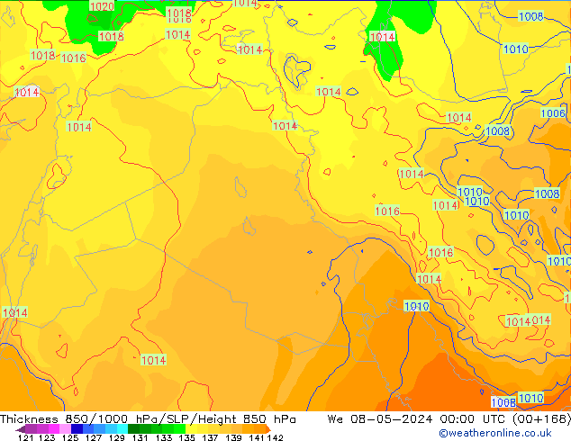 Thck 850-1000 hPa ECMWF St 08.05.2024 00 UTC