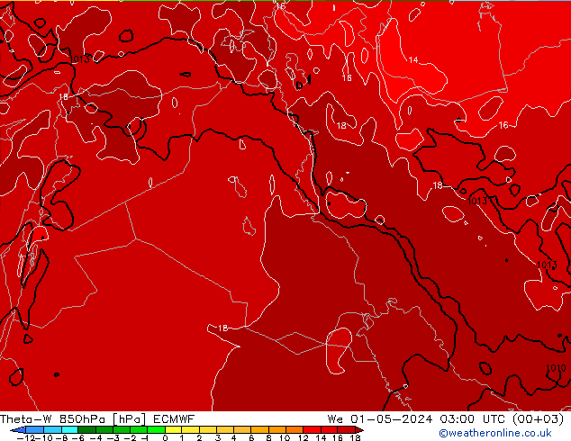 Theta-W 850hPa ECMWF wo 01.05.2024 03 UTC