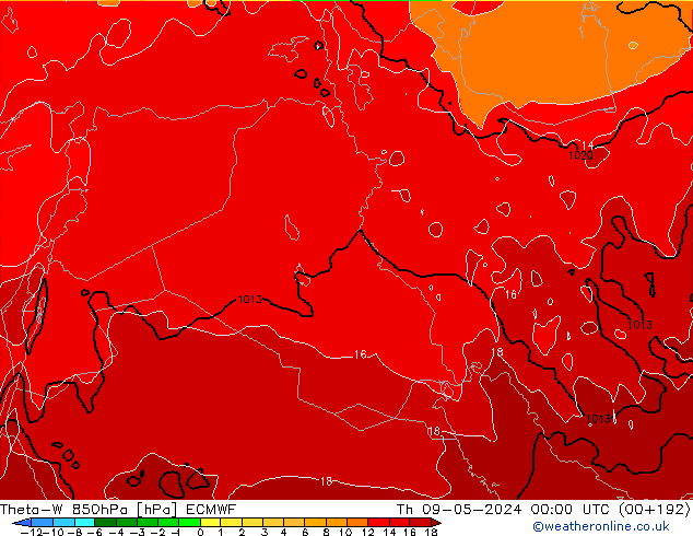 Theta-W 850hPa ECMWF Qui 09.05.2024 00 UTC