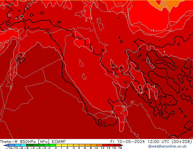 Theta-W 850hPa ECMWF Pá 10.05.2024 12 UTC