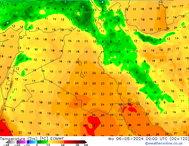 Temperatuurkaart (2m) ECMWF ma 06.05.2024 00 UTC