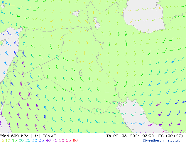 Viento 500 hPa ECMWF jue 02.05.2024 03 UTC