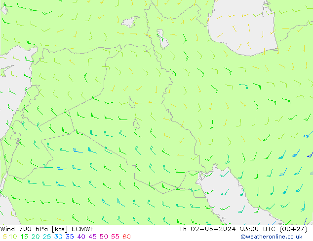 Wind 700 hPa ECMWF Th 02.05.2024 03 UTC