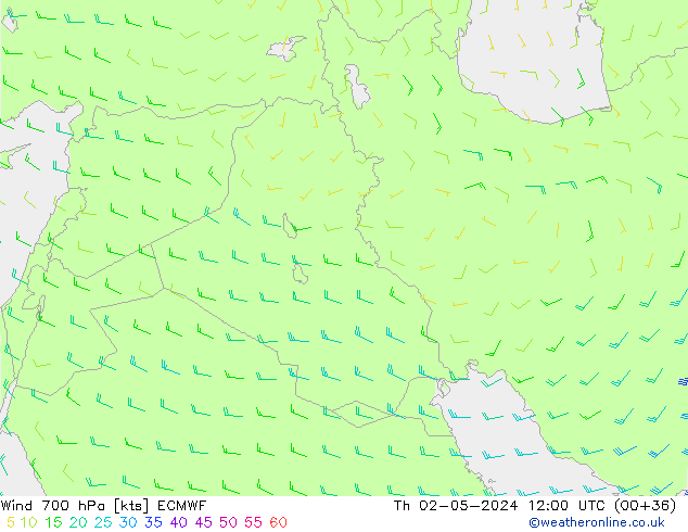 Vento 700 hPa ECMWF Qui 02.05.2024 12 UTC