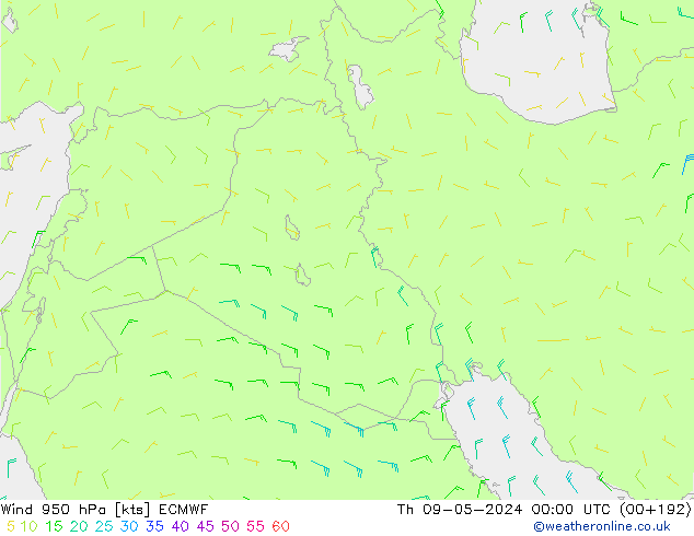 Vento 950 hPa ECMWF Qui 09.05.2024 00 UTC