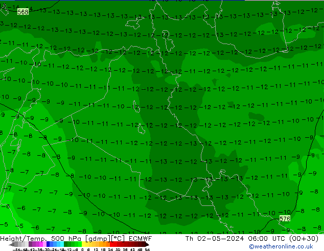 Z500/Rain (+SLP)/Z850 ECMWF Čt 02.05.2024 06 UTC