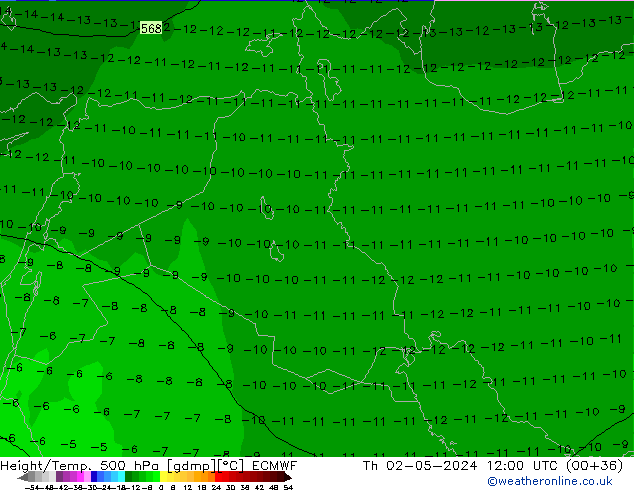 Z500/Rain (+SLP)/Z850 ECMWF Th 02.05.2024 12 UTC