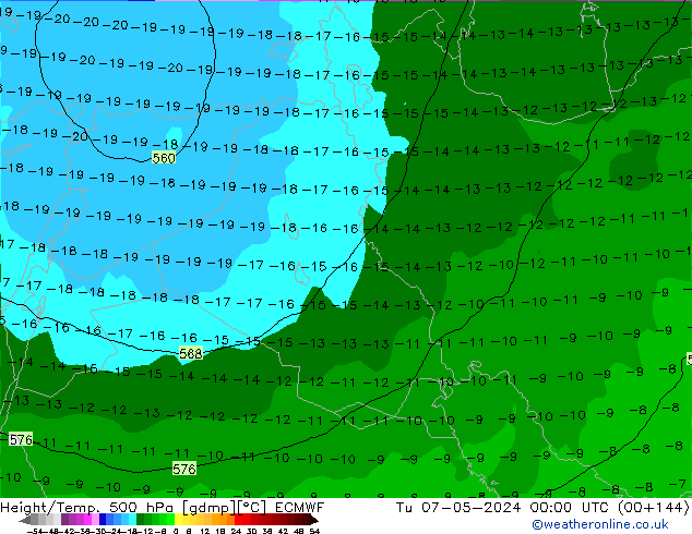 Z500/Rain (+SLP)/Z850 ECMWF Út 07.05.2024 00 UTC