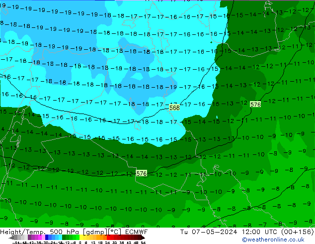 Z500/Yağmur (+YB)/Z850 ECMWF Sa 07.05.2024 12 UTC