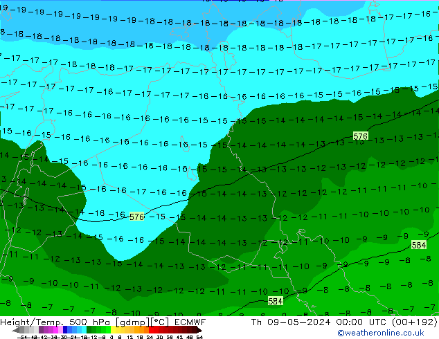 Hoogte/Temp. 500 hPa ECMWF do 09.05.2024 00 UTC