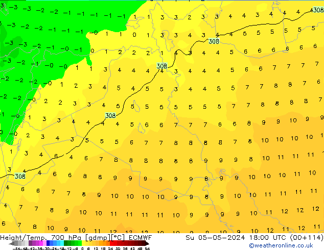 Height/Temp. 700 hPa ECMWF Su 05.05.2024 18 UTC