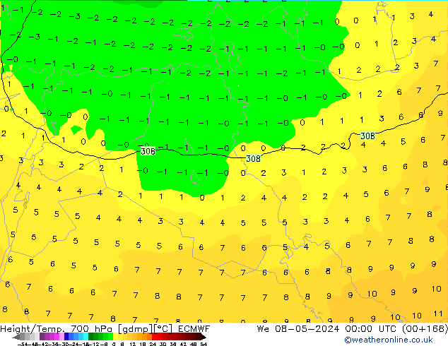 Hoogte/Temp. 700 hPa ECMWF wo 08.05.2024 00 UTC