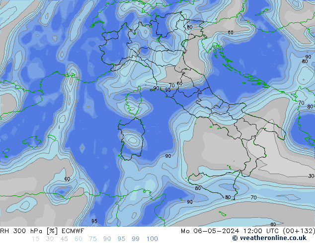 RH 300 hPa ECMWF Mo 06.05.2024 12 UTC