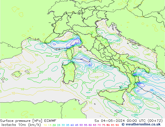 Isotachs (kph) ECMWF Sa 04.05.2024 00 UTC