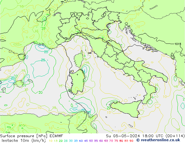 Isotachs (kph) ECMWF Su 05.05.2024 18 UTC