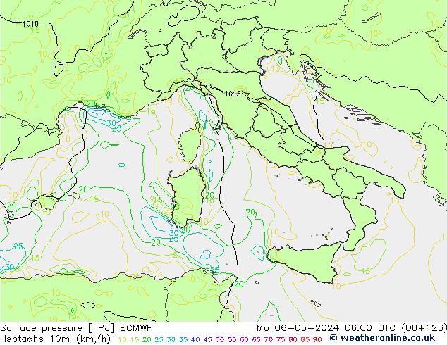 Eşrüzgar Hızları (km/sa) ECMWF Pzt 06.05.2024 06 UTC