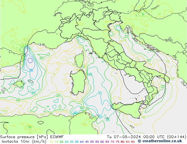 Isotachs (kph) ECMWF mar 07.05.2024 00 UTC