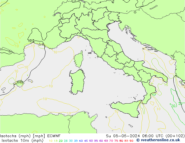 Isotachs (mph) ECMWF dom 05.05.2024 06 UTC