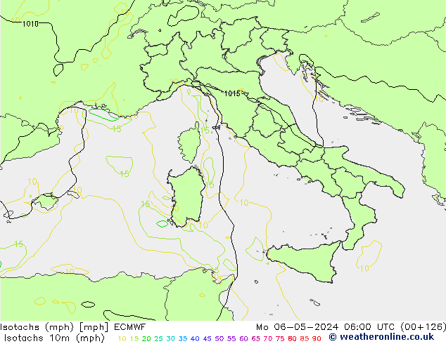 Izotacha (mph) ECMWF pon. 06.05.2024 06 UTC