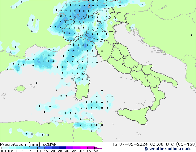 Precipitazione ECMWF mar 07.05.2024 06 UTC