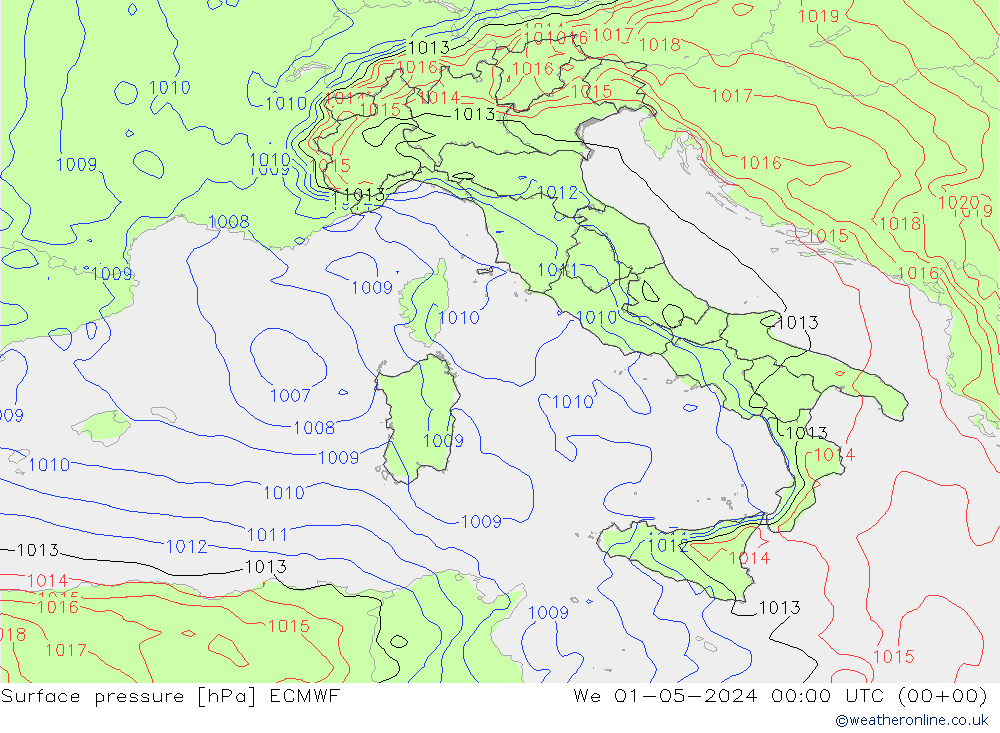 Pressione al suolo ECMWF mer 01.05.2024 00 UTC