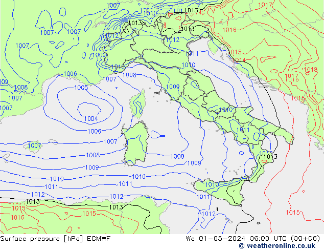 Pressione al suolo ECMWF mer 01.05.2024 06 UTC