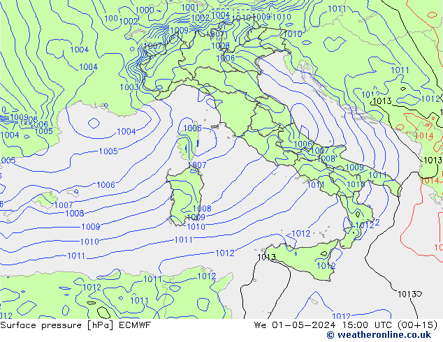 Surface pressure ECMWF We 01.05.2024 15 UTC