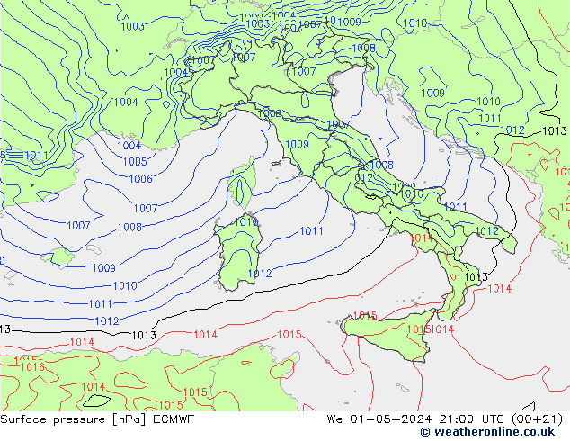 Surface pressure ECMWF We 01.05.2024 21 UTC