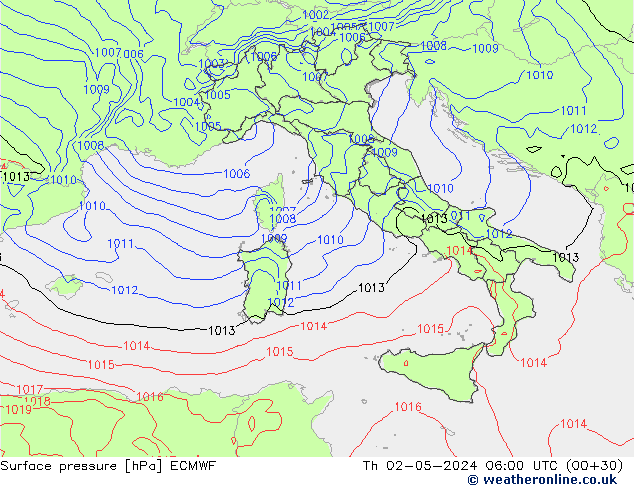 Surface pressure ECMWF Th 02.05.2024 06 UTC