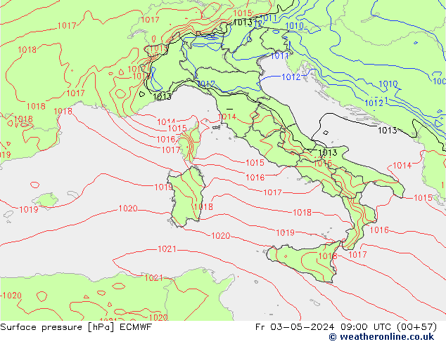 Atmosférický tlak ECMWF Pá 03.05.2024 09 UTC