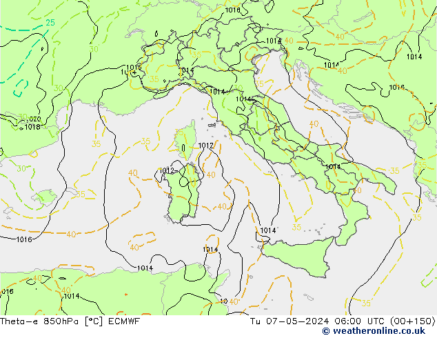 Theta-e 850hPa ECMWF mar 07.05.2024 06 UTC